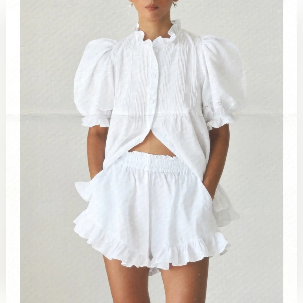 Morton Mac Sanna Pintuck Blouse With Greta  Frill Short - Picture 8 of 14